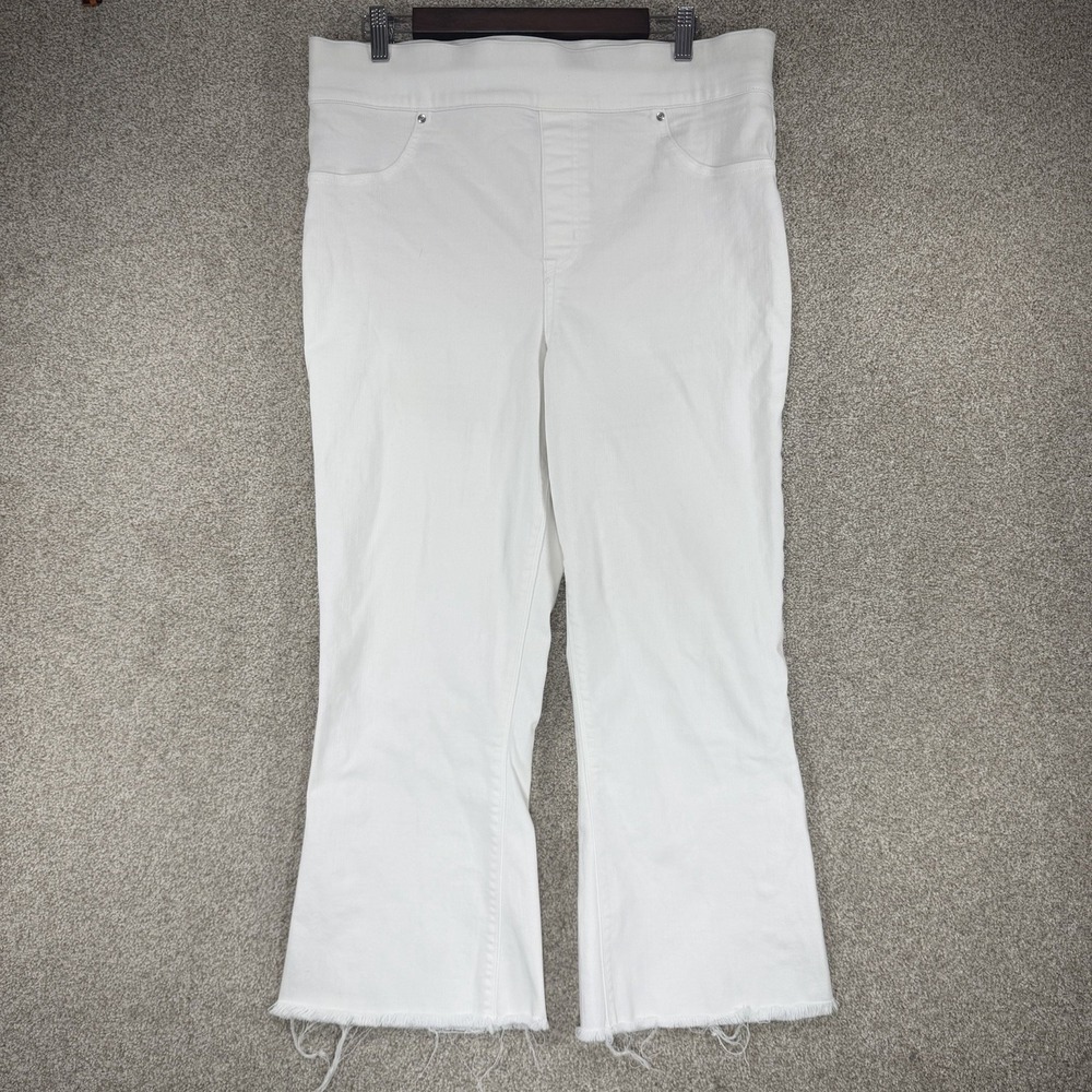 Spanx Jeans Womens 1X White Crop Flare High Rise Shaping Raw Hem Minimalist